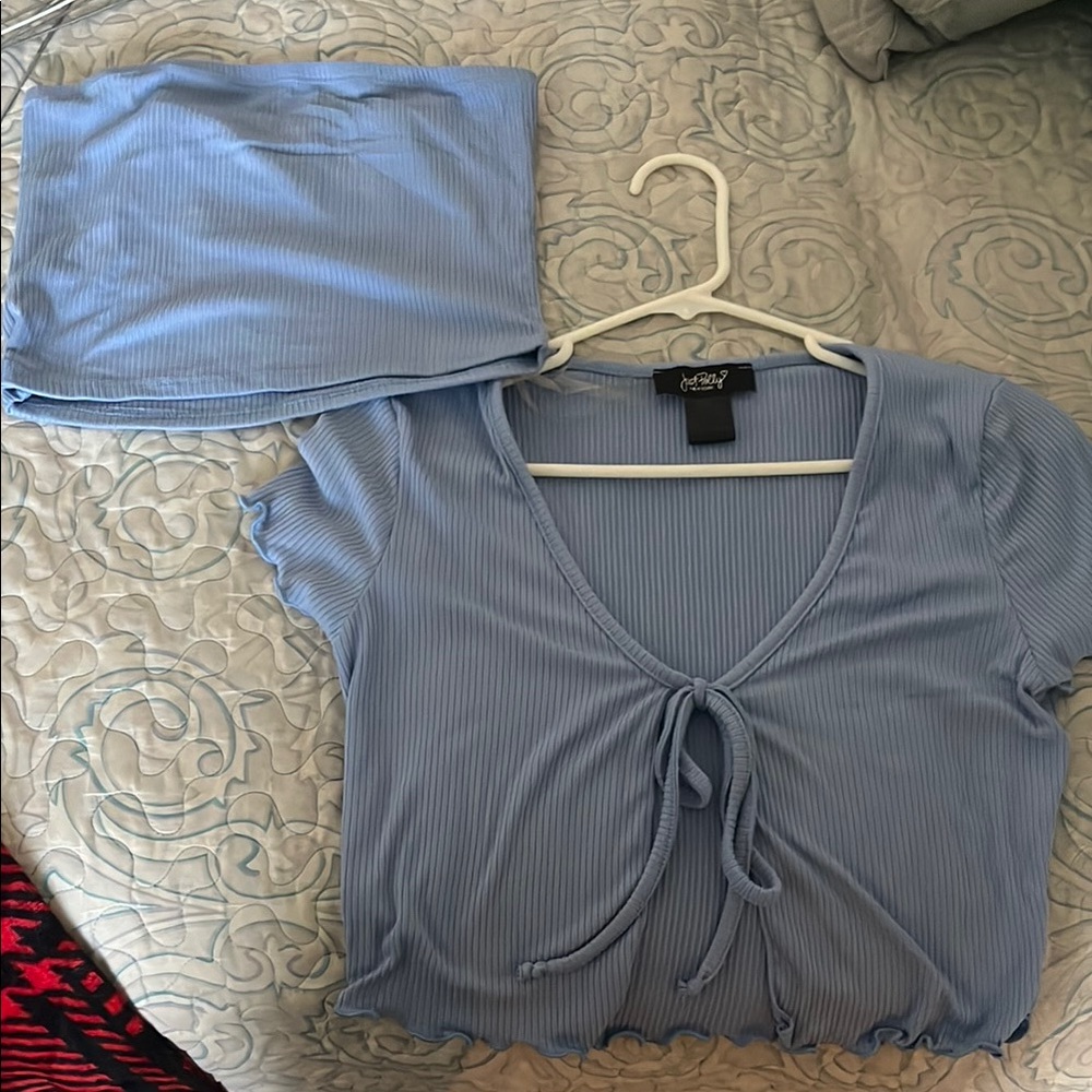 Light Blue Forever 21 Ribbed Top and tube top Set